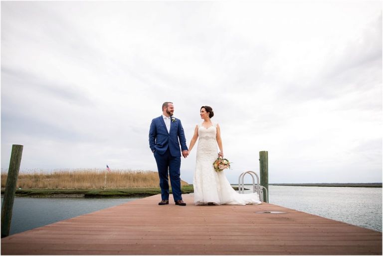 Yacht Club of Sea Isle City Wedding couple on dock