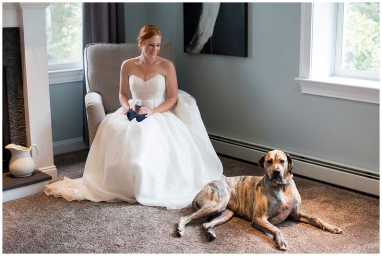 Bride with Dog during Bridal prep