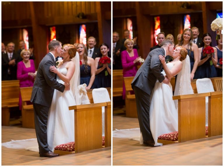 NJ wedding photographer captures first kiss during catholic wedding ceremony