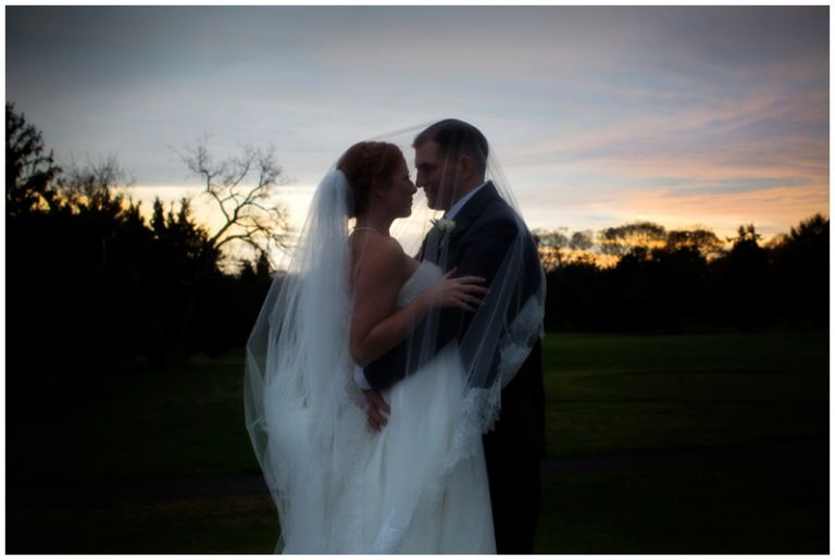 Linwood Country Club wedding Photographer capture Sunset with Bride and Groom