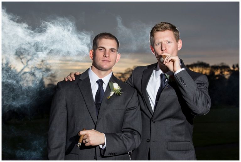NJ Groom smoking cigars photo at Linwood Country Club Wedding