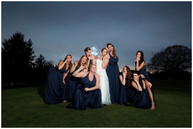 Bridesmaids pose for photo at Linwood Country Club Wedding