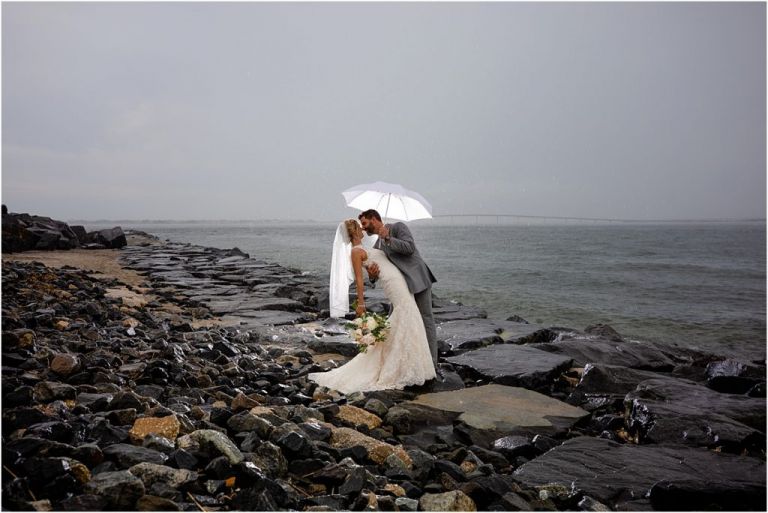 Bride and Groom on the Jetty in Longport NJ