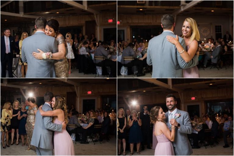 NJ Groom enjoying a dance with mother and sisters at South Jersey Rustic Wedding Venue