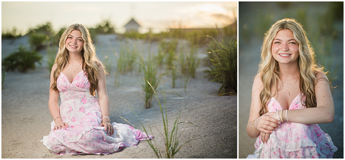 girl in the dunes on the beach in stone harbor, nj